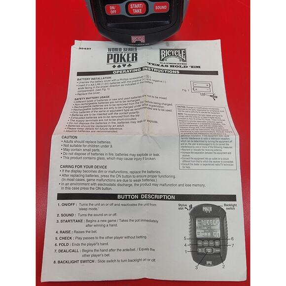 Bicycle Texas Hold Em Poker Handheld Game World Series Illuminated - Picture 6 of 6